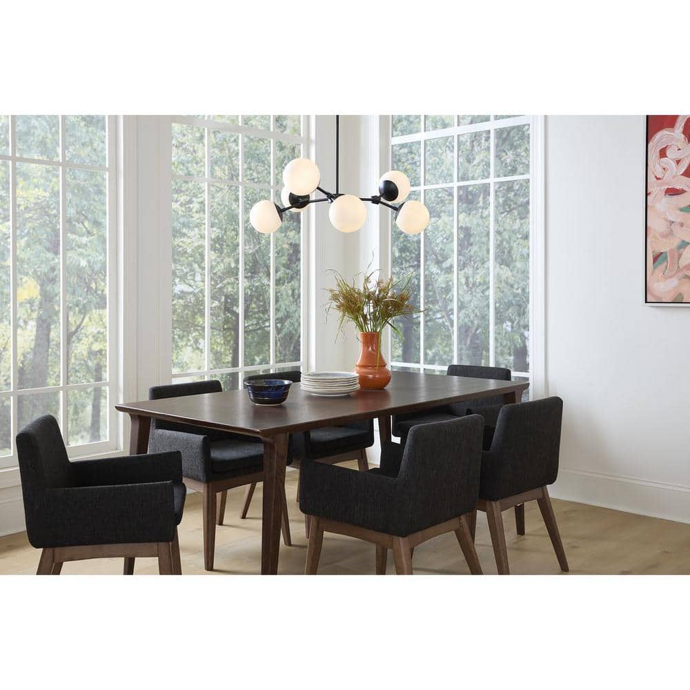 Haas 6-Light Matte Black Mid-Century Modern Chandelier with Etched Opal Glass
