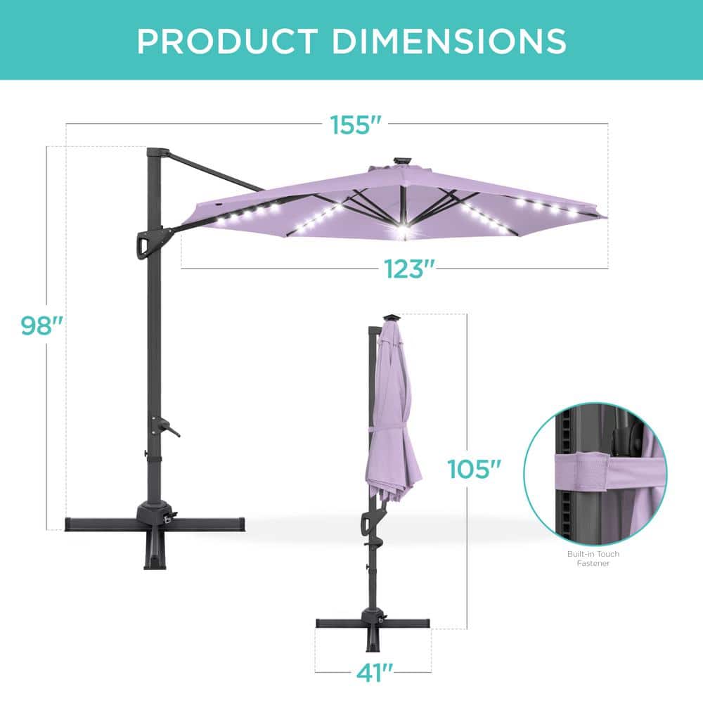 Lavender 10ft Octagon Market Umbrella with LED Lights and Black Metal Pole