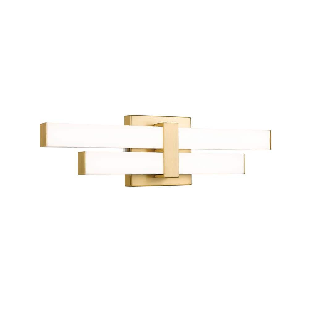 Zane 18 in. 2-Light Modern Gold Integrated LED Vanity Light with Frosted Pl