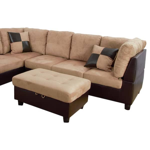 Star Home Living Light Brown Microfiber, Leather Suede Sectional Sofa