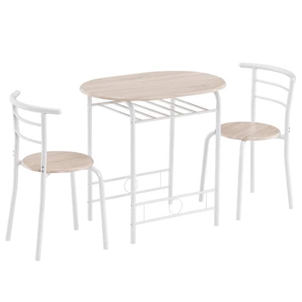 Karl home Simple 3-Piece Beige and White Oval Dining Set