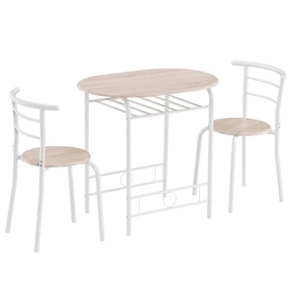 Winado Simple 3-Piece Beige and White Oval Dining Set