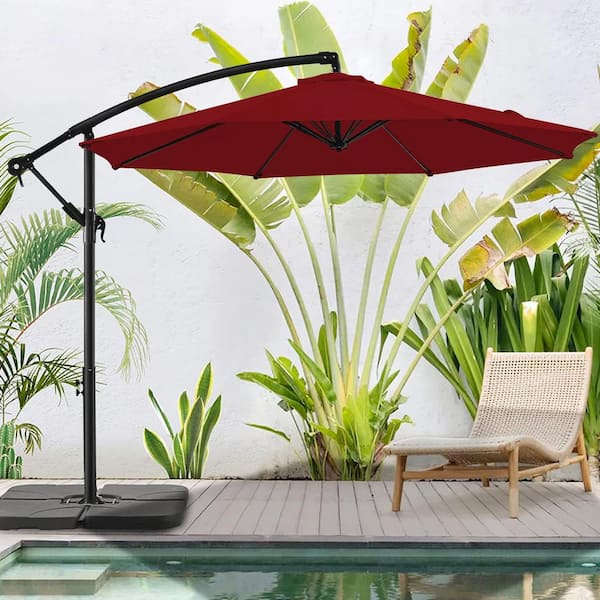 PASAMIC 10 ft. Aluminum Patio Offset Umbrella Outdoor Cantilever ...