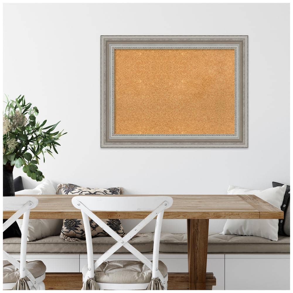 Parlor Silver Framed Natural Cork Bulletin Board 34x26