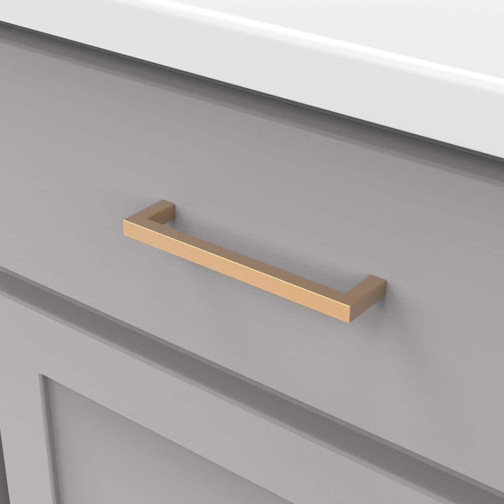 Brushed Brass Modern Bar Cabinet Handles with Mounting Hardware