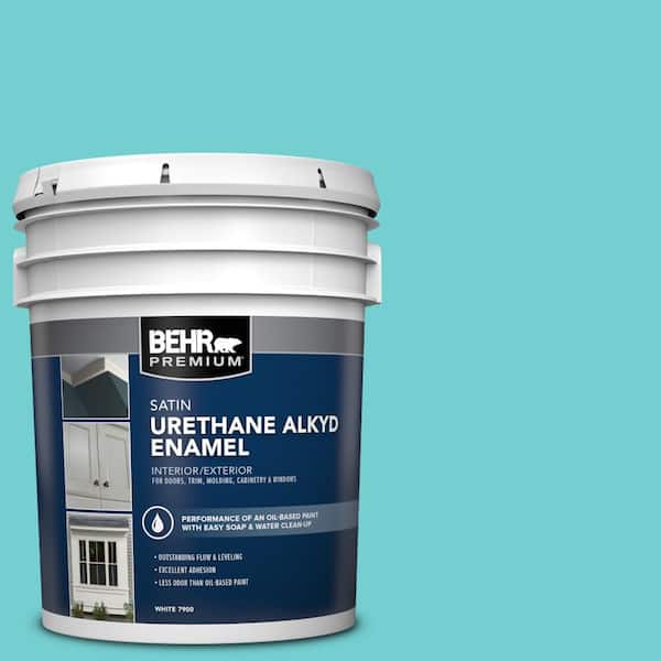 BEHR PREMIUM 5 gal. #P460-3 Soft Turquoise Urethane Alkyd Satin Enamel Interior/Exterior Paint