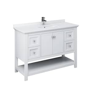 Manchester 48 in. W Bathroom Vanity in White with Quartz Stone Vanity Top in White with White Basin