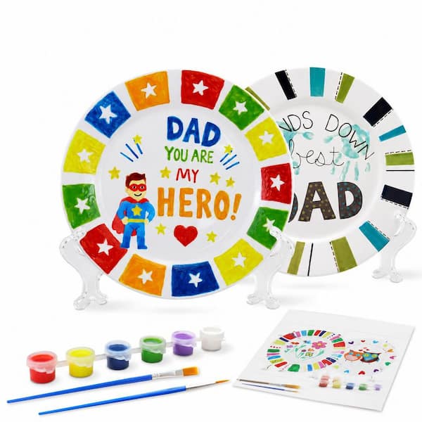 Ceramic Plate Painting Kit with 2 Porcelain Plates, 12 Vibrant Paints, 2 Brushes and Stands for Creative
