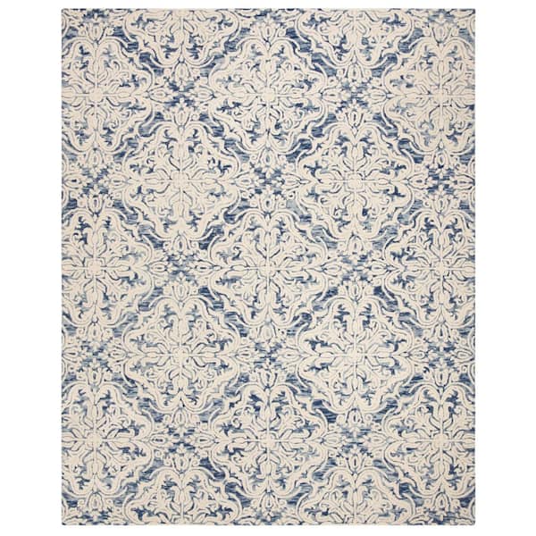 Blossom Blue/Ivory 9 ft. x 12 ft. Diamond Damask Floral Area Rug