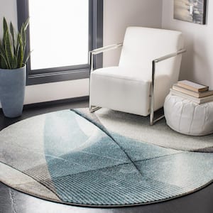 Hollywood Gray/Teal 7 ft. x 7 ft. Round Abstract Striped Area Rug