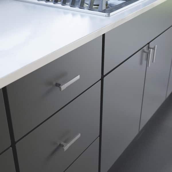 (10-Pack) Modern Track 3-23/32 in. (94 mm) Modern Satin Nickel T-Shaped Bar Cabinet Knobs