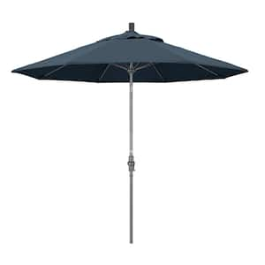 9 ft. Hammertone Grey Aluminum Market Patio Umbrella with Collar Tilt Crank Lift in Sapphire Pacifica