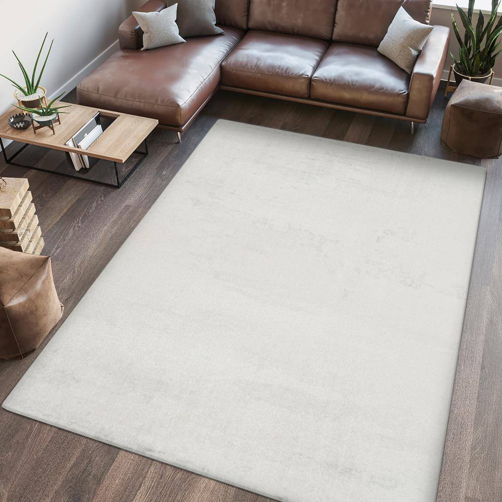 Cream 4' x 6' Synthetic Washable Rectangular Area Rug