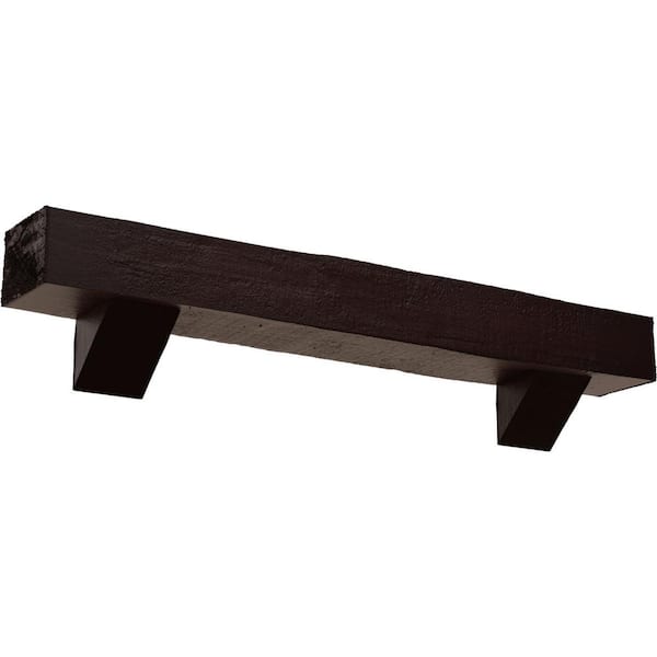 Ekena Millwork 6 in. x 8 in. x 3 ft. Rough Cedar Faux Wood Fireplace Mantel Kit with Breckinridge Corbels, Premium Cherry