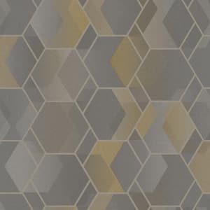 Grey and Yellow Double Roll Structured Hexagonal Easy to Remove Geometric Wallpaper