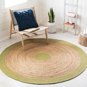 Braided Green/Natural 6 ft. x 6 ft. Round Solid Border Area Rug