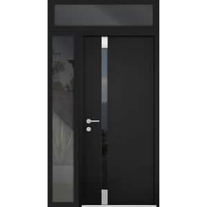 6777 44 in. x 96 in. Right-Hand/Inswing Tinted Glass Black Enamel Steel Prehung Front Door with Hardware