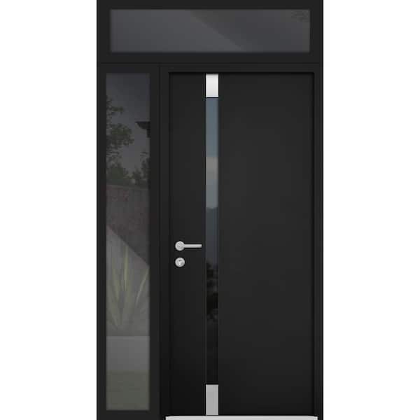 VDOMDOORS 6777 44 in. x 96 in. Right-Hand/Inswing Tinted Glass Black Enamel Steel Prehung Front Door with Hardware