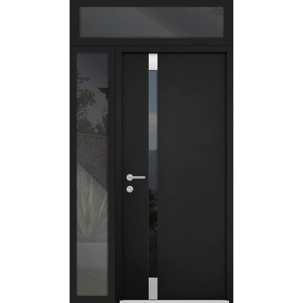 VDOMDOORS 6777 50 in. x 96 in. Right-Hand/Inswing Tinted Glass Black Enamel Steel Prehung Front Door with Hardware