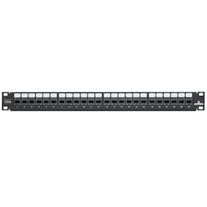 GigaMax 24-Port QuickPort Cat 5e 1RU Patch Panel with Cable Management Bar, Black