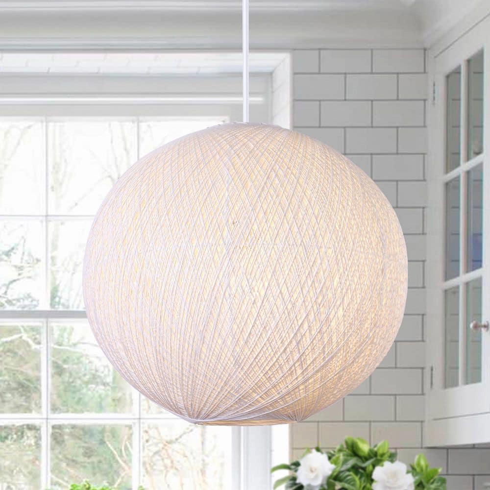 LamQee 1-Light Beige Shaded Pendant Light with Hand-Woven