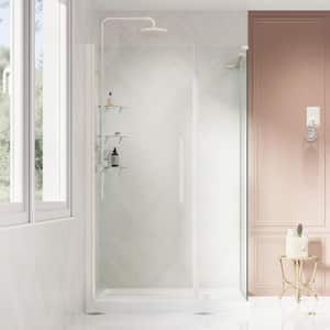 Pasadena 48 in. L x 32 in. W x 75 in. H Corner Shower Kit w/Pivot Frameless Shower Door in SN w/Shelves and Shower Pan