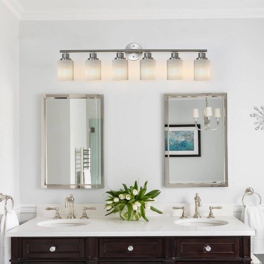 38 in. Modern Brushed Nickel 6-Light Vanity Bathroom Mirror Light with Frosted White Glass Shades for Bedroom price history on PriceWatchPro