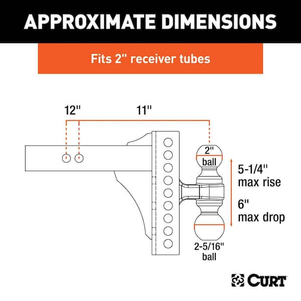 CURT Adjustable Channel Mount with Dual Ball (2 in. Shank, 14,000 lbs., 6 in. Drop)
