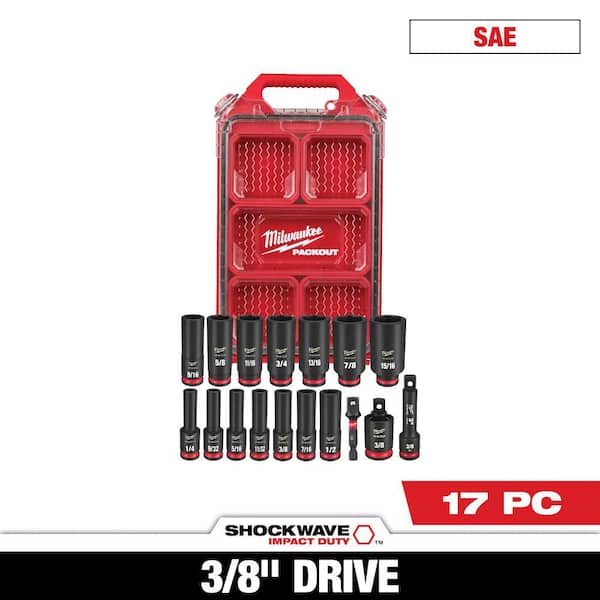 SHOCKWAVE Impact-Duty 3/8 in. Drive SAE Deep Well Impact PACKOUT Socket Set (17-Piece)