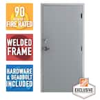 36 in. x 80 in. Fire-Rated Gray Left-Hand Flush Steel Prehung Commercial Door with Welded Frame, Deadlock and Hardware