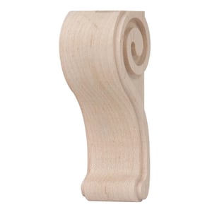Scroll Corbel - Small, 5 in. x 2 in. x 1.75 in. - Machined Unfinished Cherry Wood - Elegant DIY Home Wall Shelving Decor
