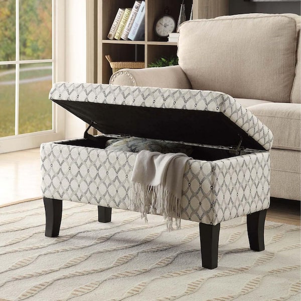 Convenience Concepts Designs4Comfort Winslow Ribbon Pattern Fabric Storage Ottoman Bench
