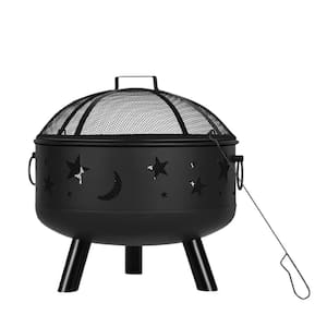 24 in. Fire Pit with Cooking Grill, Fire Poker and Cover in Black