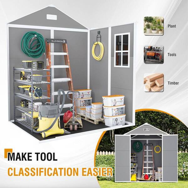 Tenleaf 6 ft. W x 5 ft. D Gray Resin Shed with Double Door (30 sq