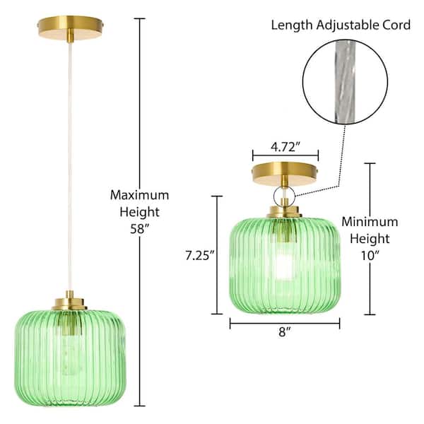 River of Goods Hadley 8 in. 1-Light Gold Pendant with Green Glass