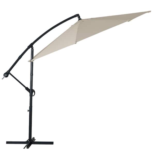 JUSKYS 9ft. Patio Cantilever Umbrella Hanging Market Umbrellas with Crank & Cross Base in Tan