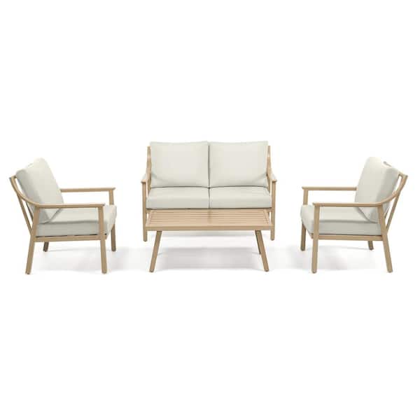 EliteCast 4-Piece Aluminum Patio Conversation Set with Beige Cushions