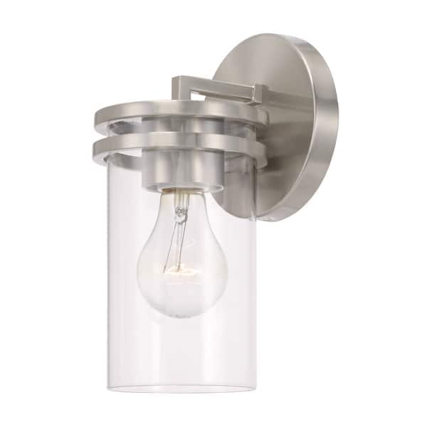 Fuller 5 in. 1-Light Sconce in Brushed Nickel with Clear Glass
