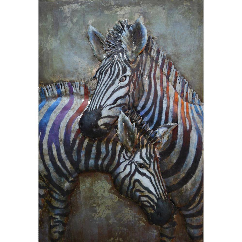Hand-Painted Iron Zebras Wall Art in Mixed Media