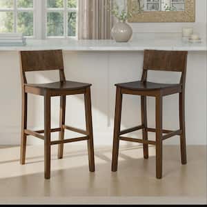 Harpe 35.75 in. H Walnut Brown High Back Wood Counter Height Bar Stool with Wood Seat Set of 2