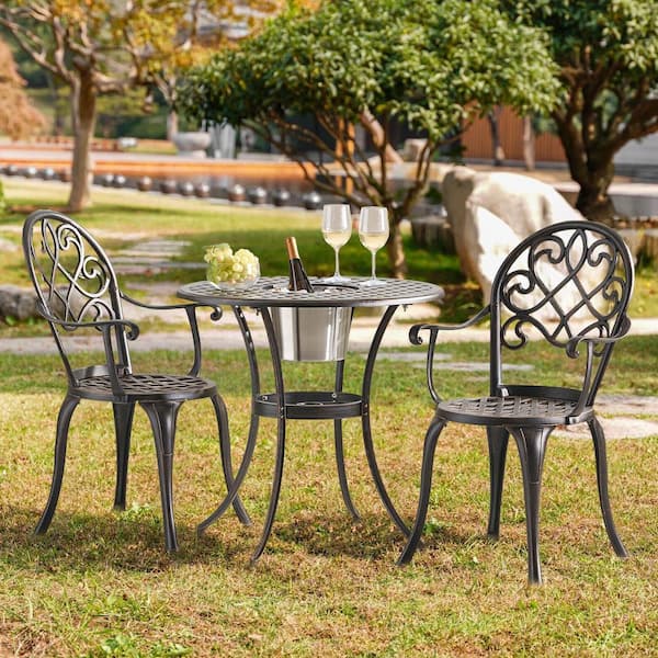3-Piece Aluminum Outdoor Bistro Set and Ice Bucket