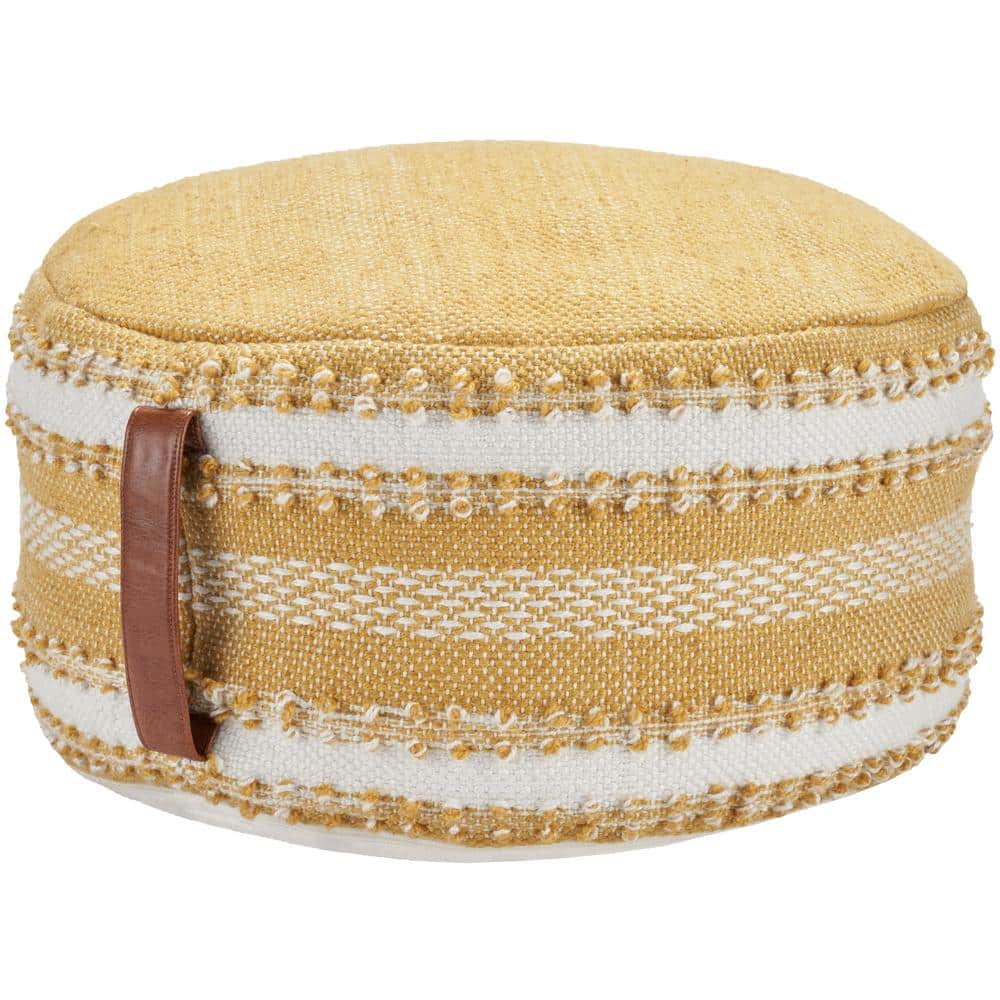 Sunbeam Yellow & White Geometric Woven Outdoor Pouf 20"