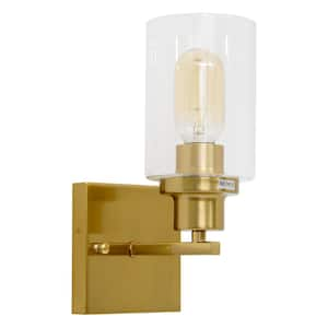 4 in.Brushed Gold 1-Light Wall Sconce Light with Clear Glass Shade, Vanity Lighting over Mirror