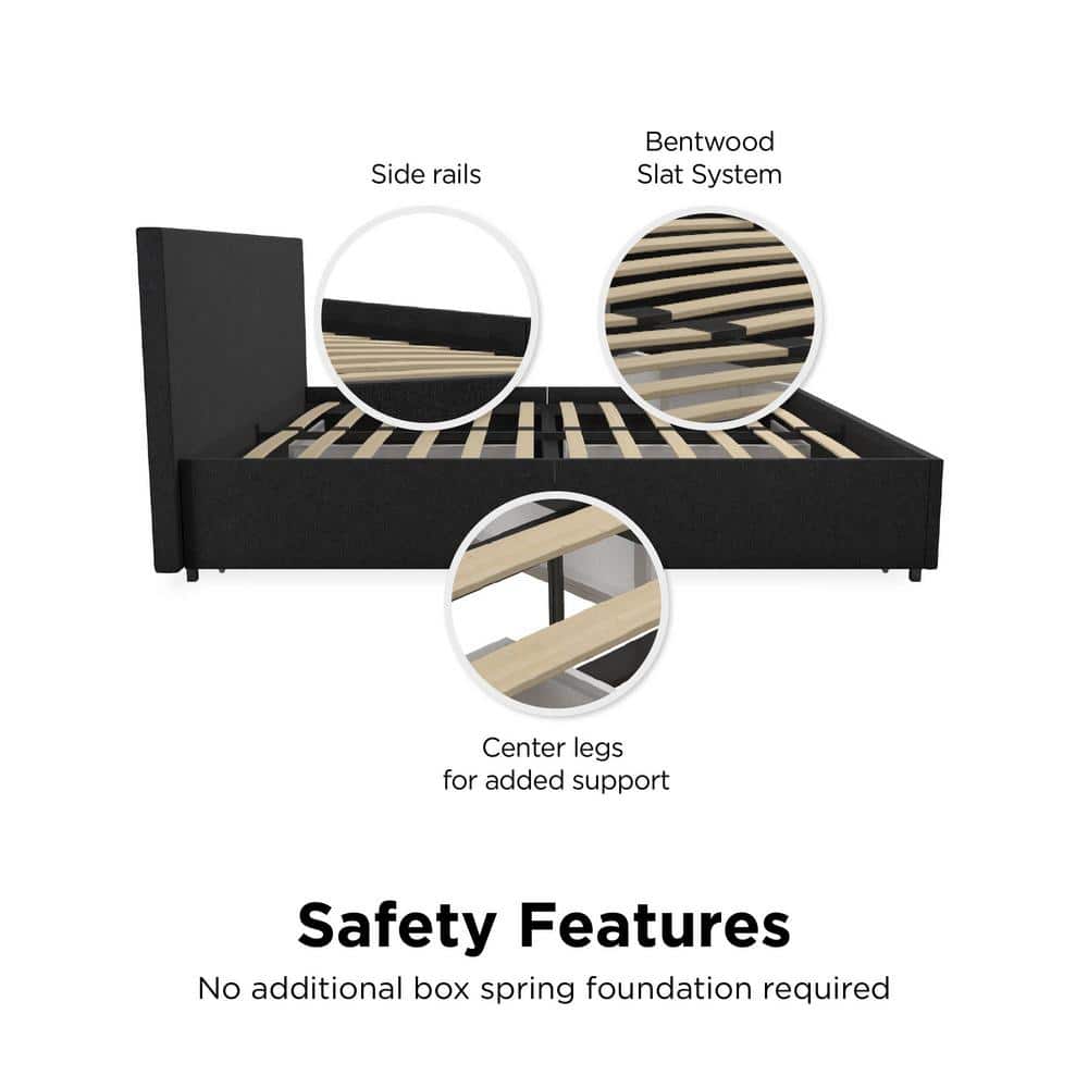 Kelly Dark Gray Upholstered Queen Bed with Storage Drawers