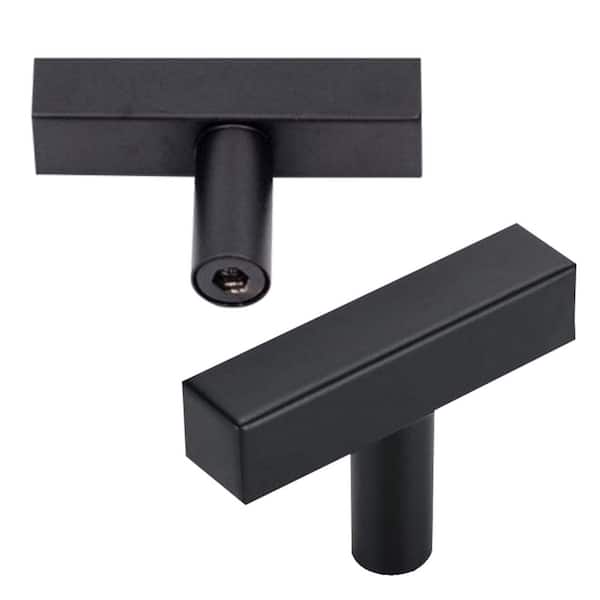Pyramid Home Decor Brizza Series 2 in. (50 mm) Black Matte Solid Brass Square T-Bar Cabinet Knob (10-Pack)