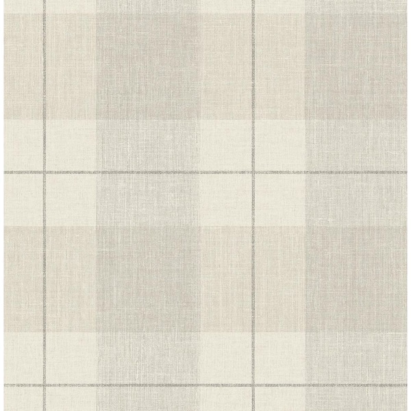 56 sq. ft. Neutral Etched Plaid Prepasted Paper Wallpaper Roll