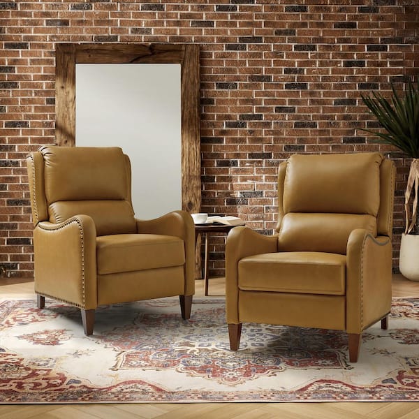 Hyde Camel Leather Standard (No Motion) Manual Recliner (Set of 2)
