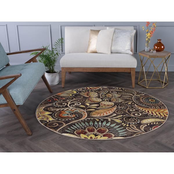 Capri Abstract Brown 8 ft. Round Indoor Area Rug