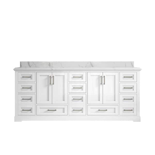 Willow Collections Boston 84 in. W x 22 in. D x 36 in. H Double Sink Bath Vanity in White with 1.5" Calacatta Quartz Top