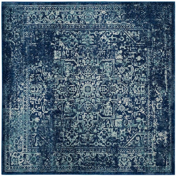 Evoke Navy/Ivory 9 ft. x 9 ft. Distressed Border Medallion Square Area Rug